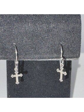 Sterling Silver 925 Gothic Cross Dangle Earrings • Grunge Alt Punk Jewelry